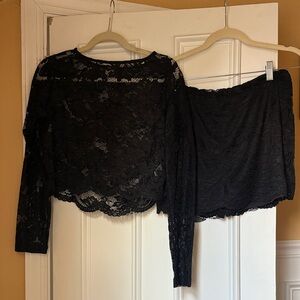 Good Luck Gem Black Lace Top and Skirt Set
